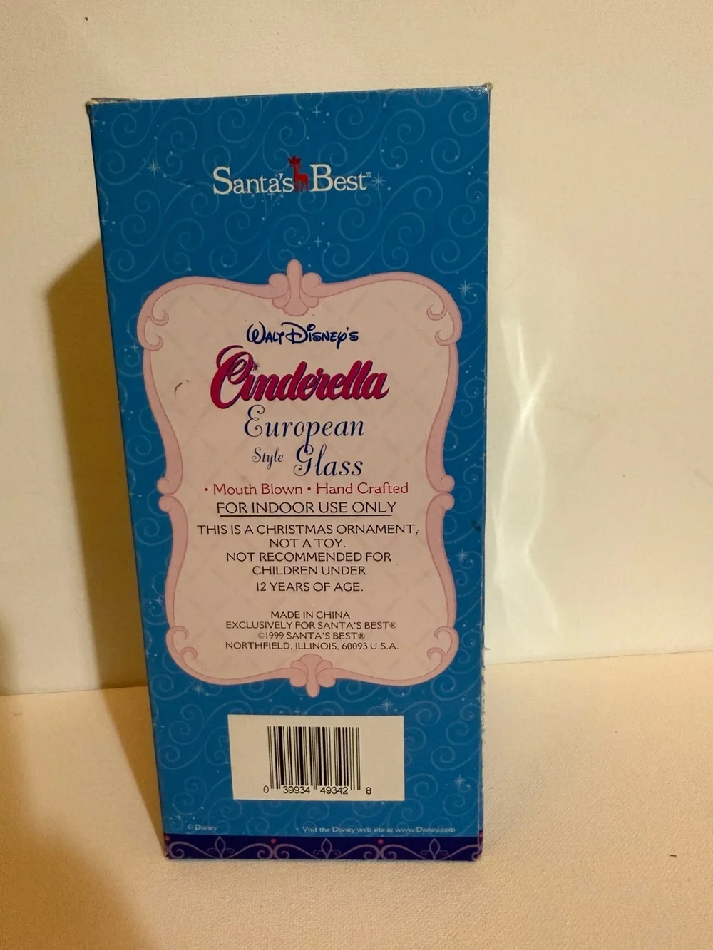 Walt Disney Cinderella & Prince European Glass Blown Christmas Ornament‎ 6.5